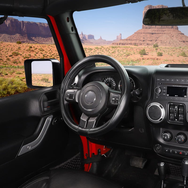 SEG Direct Car Steering Wheel Cover Large-Size for F150 F250 F350 Ram 4Runner Tacoma Tundra Range Rover with 15 1/2"-16" Outer Diameter Leather with Carbon Fiber Pattern Black - Image 5